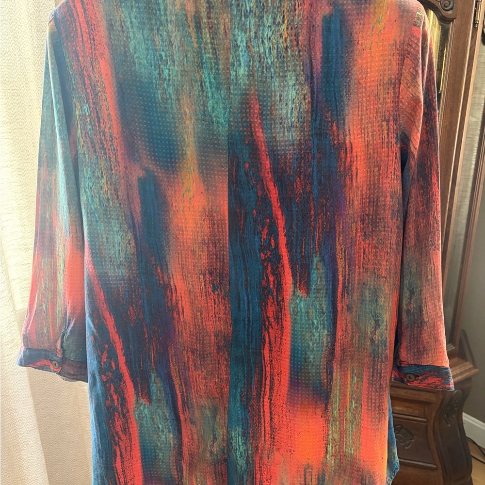 Parsley & Sage artistic tunic, top three-quarter sleeve split V-neck sizeXL ART - Picture 5 of 8